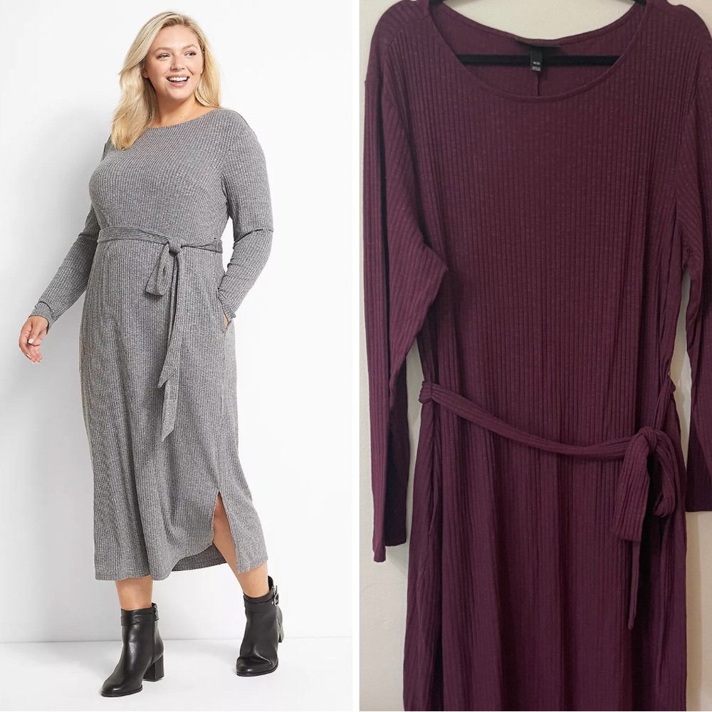 Lane Bryant Burgundy Boatneck Ribbed Midi Sweater Dress 18/20